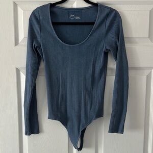 Aerie Blue Ribbed Fitted Bodysuit